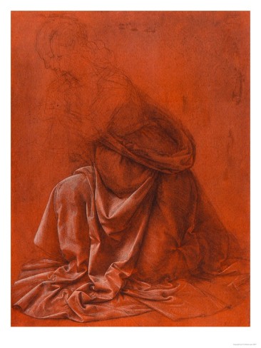 Study For The Folds Of A Garment Of A Female Figure Silverpoint Drawing - Leonardo Da Vinci Painting - Click Image to Close